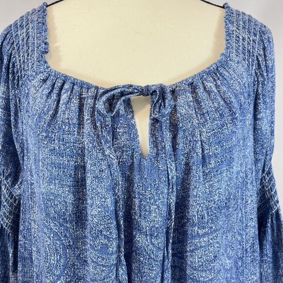 Luxology boho shift puff bell sleeve rayon polyester blue women dress sz 8 - Picture 6 of 11